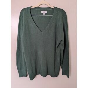 Croft & Barrow Sweater Women's XL Green V-Neck Long Sleeve Acrylic‎ Pullover